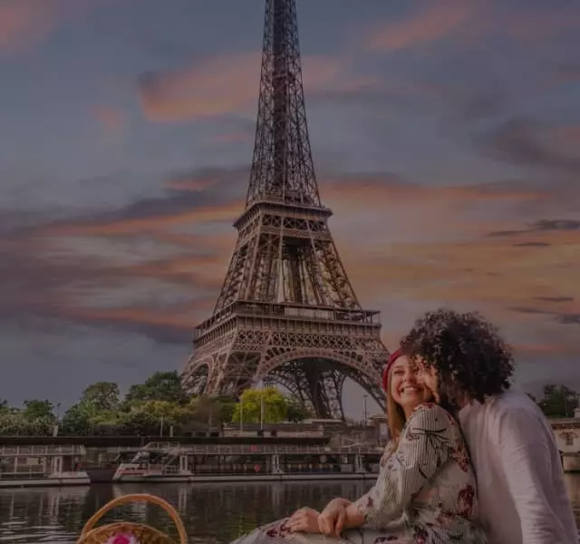 Romantic couple by the Eiffel Tower